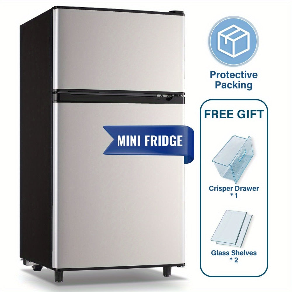 Small Fridge with Freezer, 2-Door Compact Refrigerator with 7-Level Adjustable Thermostat, Removable Shelves & Basket