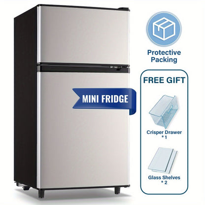 Small Fridge with Freezer, 2-Door Compact Refrigerator with 7-Level Adjustable Thermostat, Removable Shelves & Basket