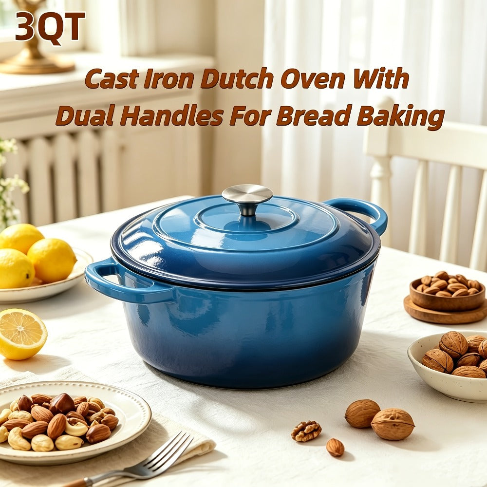 3QT Enameled Cast Iron Dutch Oven with Dual Handles, Fitted Lid and Three Color or Style Options