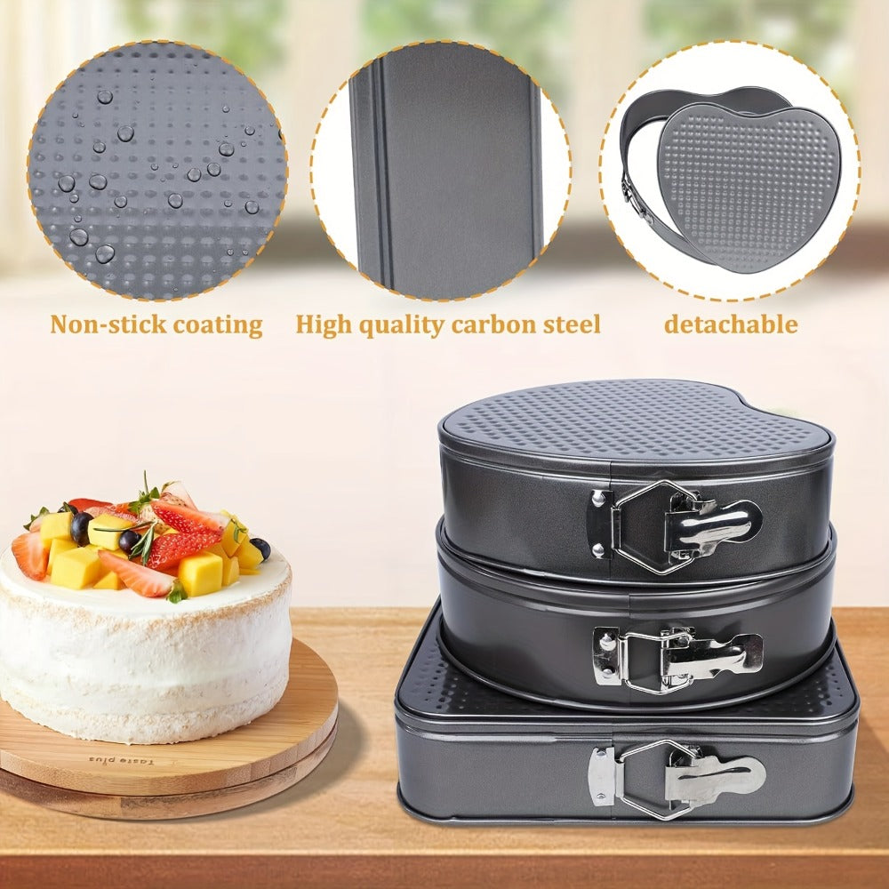 Springform Cake Pan Set 6pcs 7 8 9 10 11 Inch Heart Round Square Nonstick Removable Bottom for Entryways, Bedrooms and Living Spaces