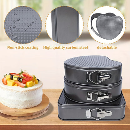 Springform Cake Pan Set 6pcs 7 8 9 10 11 Inch Heart Round Square Nonstick Removable Bottom for Entryways, Bedrooms and Living Spaces