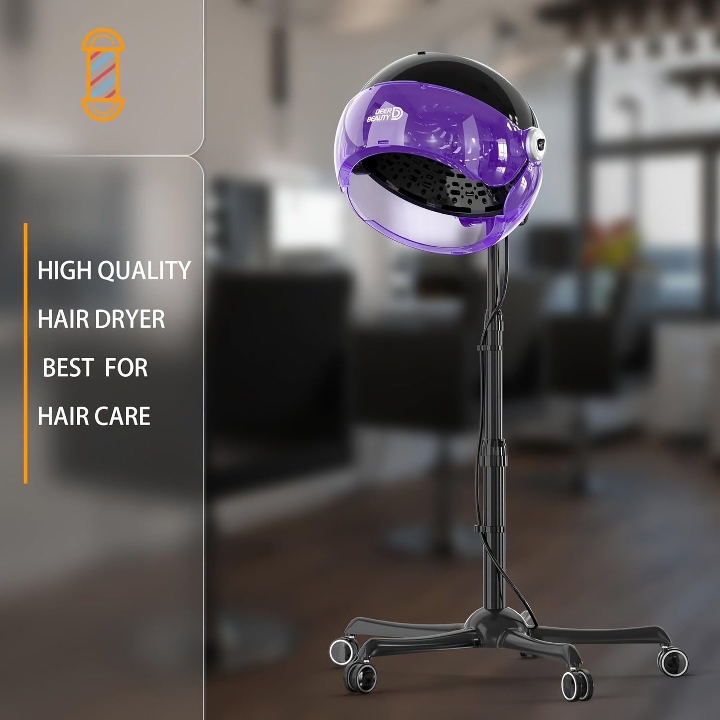 Ionic Floor-Standing Hooded Hair Dryer 1875W, Adjustable Height Professional Salon Hood Dryer for Deep
