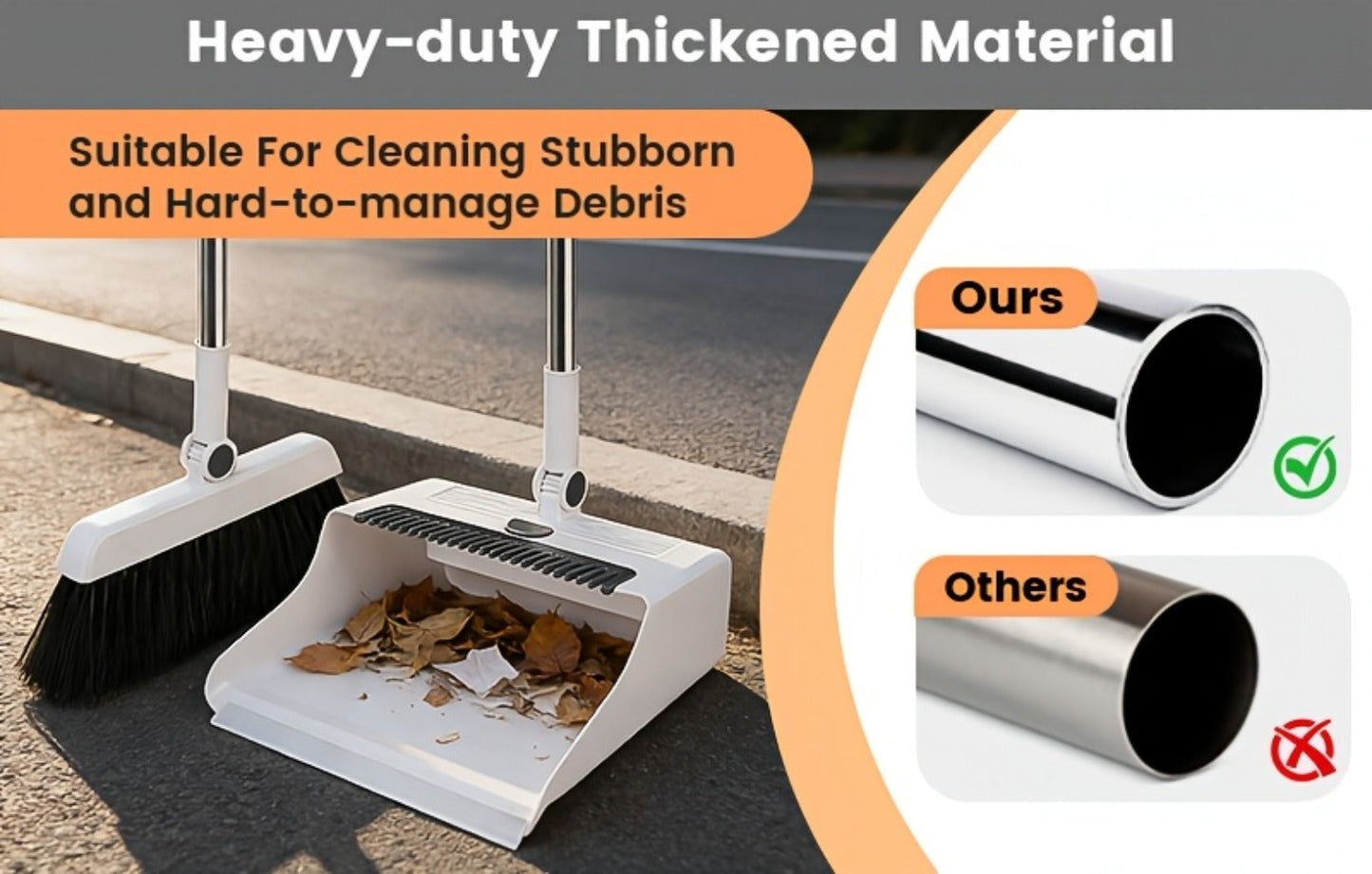 Broom and Dustpan Set 3-in-1 with Wiper – Non-Stick Hair Sweeper Household Floor Broom Combo for Indoor Outdoor Use