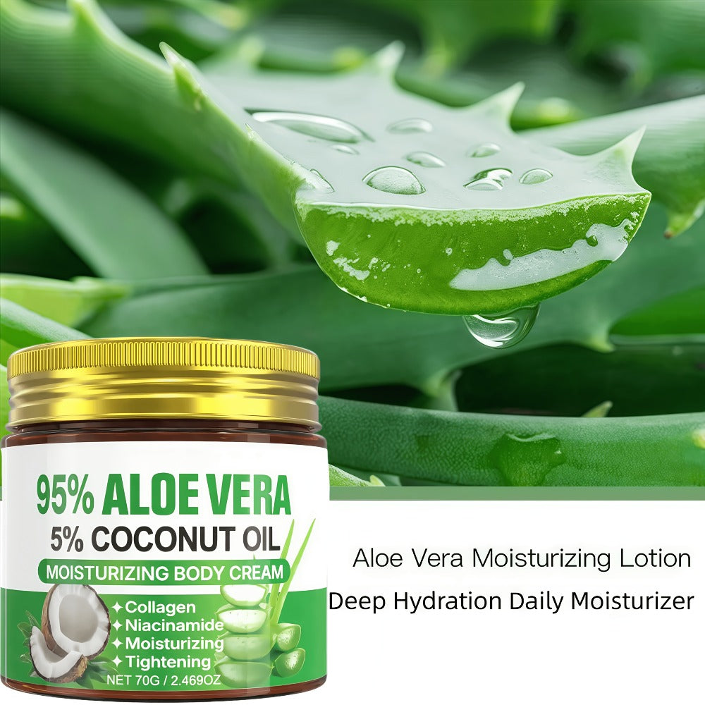 Aloe Vera Collagen Face Cream, Two Jar Set with Hyaluronic Acid and Coconut Oil for Daily Moisture