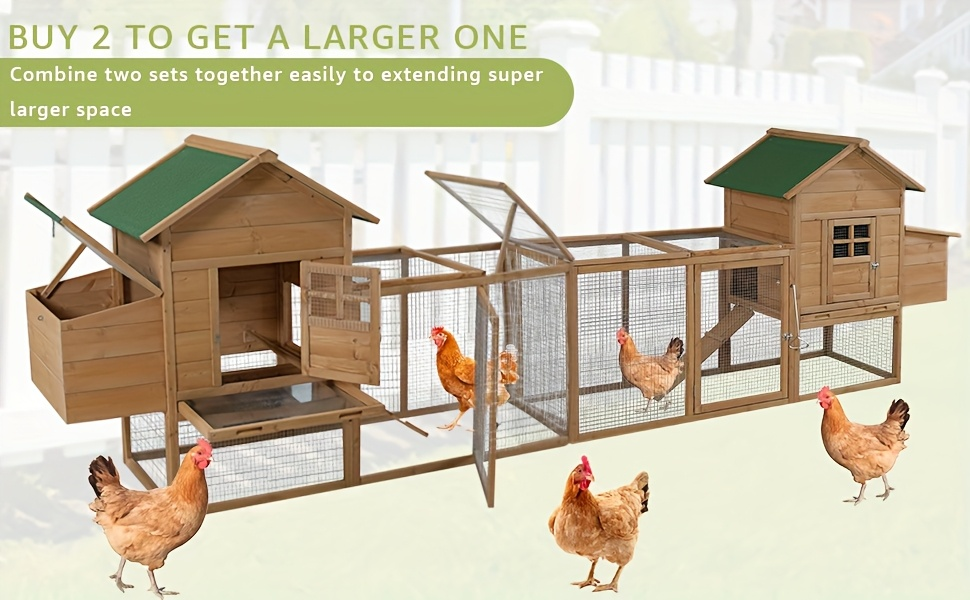 Chicken Coop with Run Large Outdoor Wooden Hen House 82 Inch Walk-in Poultry Cage for 2-4 Chickens Ducks for Garden, Patio and Yard Use