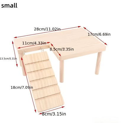 Hamster Climbing Toy – Two-Tier Wooden Platform with Stairs & Hiding Spot, Small Animal Cage Accessory for Golden Hamster, Gerbil, Mouse