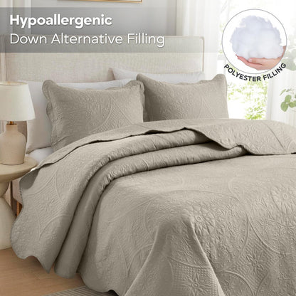 Floral-Pattern Three-Piece Bedspread Set in 16 Colors with Twin, Queen, King and California King Sizes