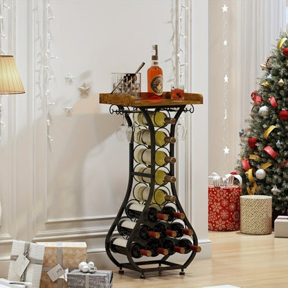 Freestanding Wine Rack Floor 14 Bottles Mini Bar Table Stand Liquor Cabinet with Glass for Home Cooking, Dining and Outdoor Meals
