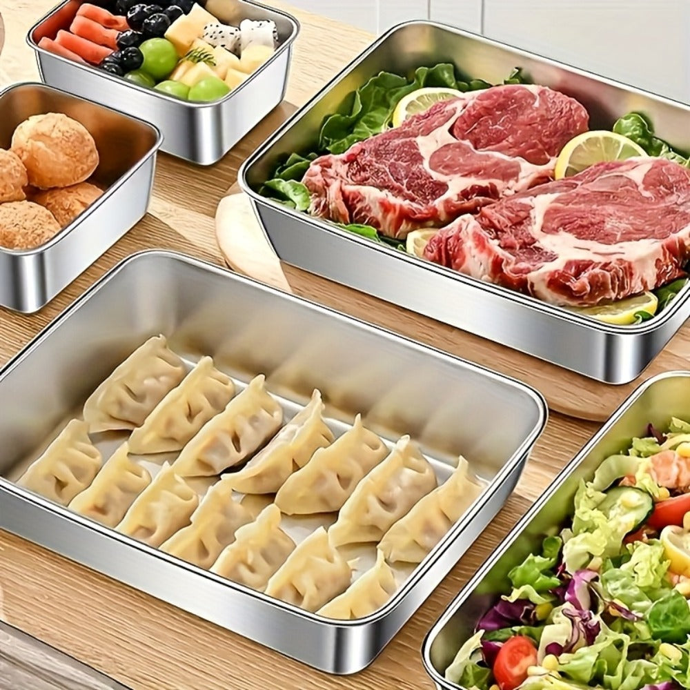 Storage Containers with Lids, Five-Piece Stainless Steel Plate Set with Five Flip-Top Lids for Hand Washing