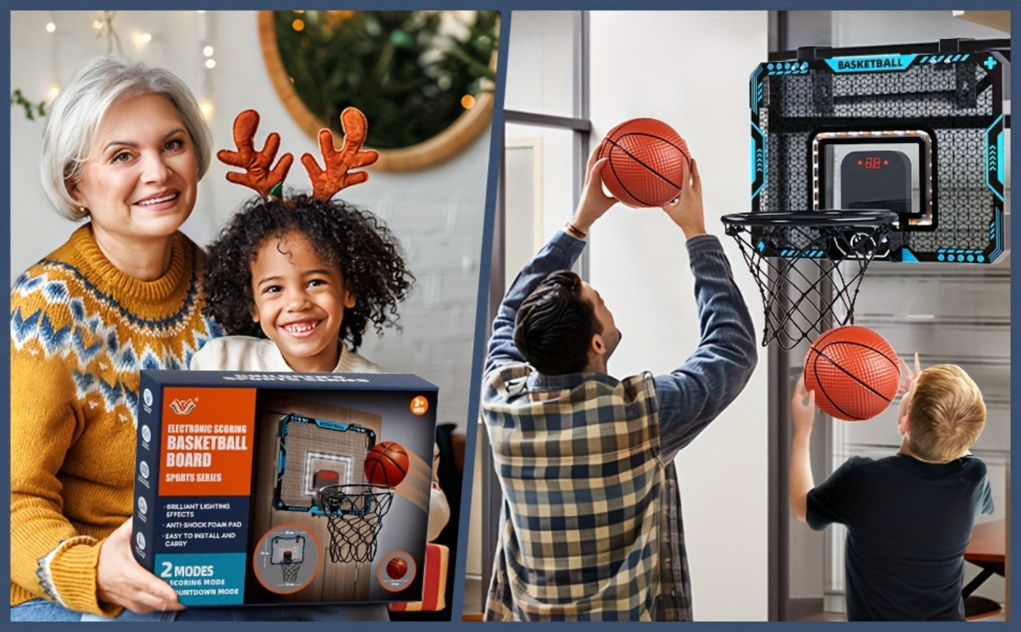 Over Door Basketball Hoop with LED Lights & Electronic Scoreboard, Mini Hoop Set with 4 Balls for Kids Teens Adults