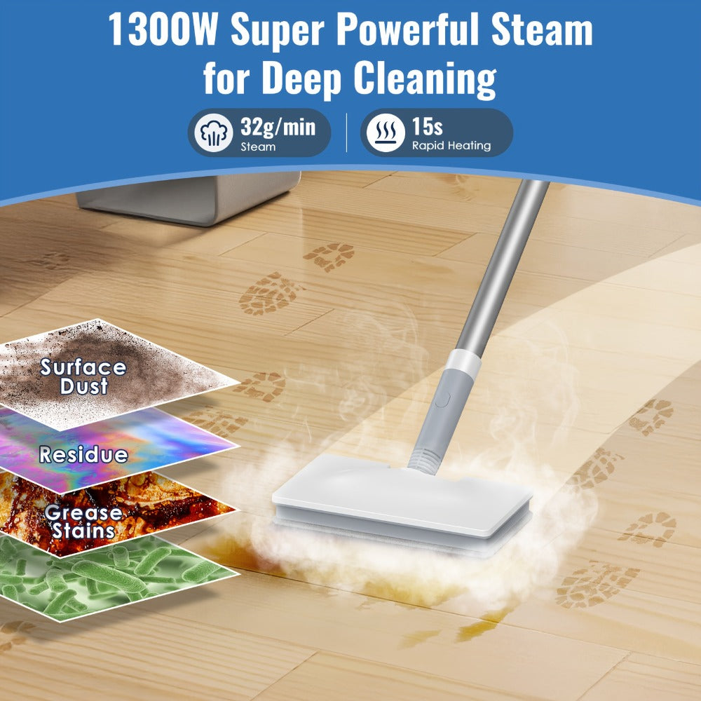 Steam Mop with Detachable Handheld Steam Cleaner 10-in-1 Multi-Purpose Attachments - 2 Pads, Carpet Cleaner for Home
