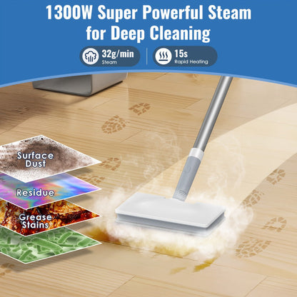 Steam Mop with Detachable Handheld Steam Cleaner 10-in-1 Multi-Purpose Attachments - 2 Pads, Carpet Cleaner for Home