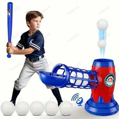 Kids Baseball Pitching Machine Toy Set, Children's Baseball Trainer with Bat, Ball Machine & 10 Balls