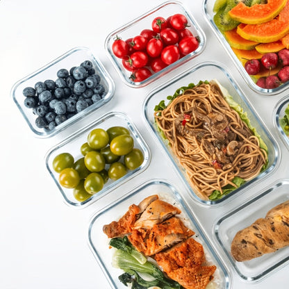 Glass Food Storage Containers 16-Piece Set 8 Glass Bowls with 8 Sealed Lids BPA Free Dishwasher Microwave Refrigerator Safe Meal Prep