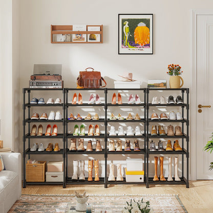 Shoe Rack 4-Row 9-Tier Metal Organizer for Up to 64 Pairs with Modular Black Freestanding Design