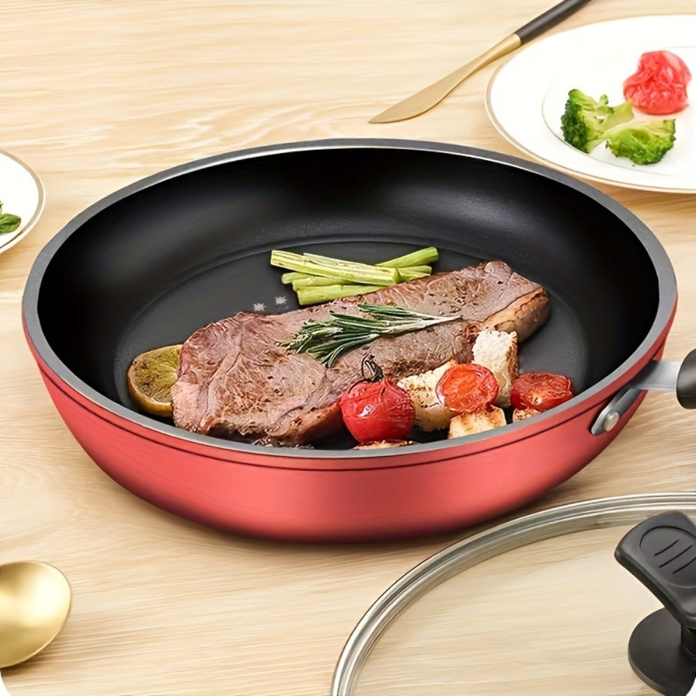 Cast Iron Frying Pan Non-Stick with Lid 9.45 Inch - Powder Coated Skillet Compatible with Induction Gas Electric Stove