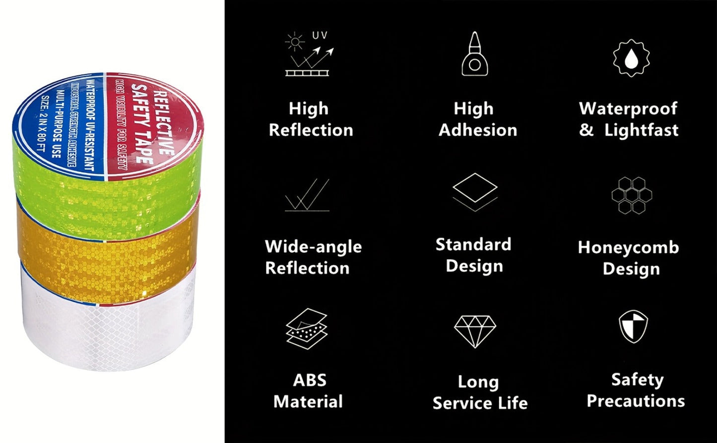 DOT-C2 Reflective Tape 2"x60' High Intensity Prismatic Self-Adhesive Safety Strip – Waterproof Wear-Resistant Ultra Bright for Cars Trucks