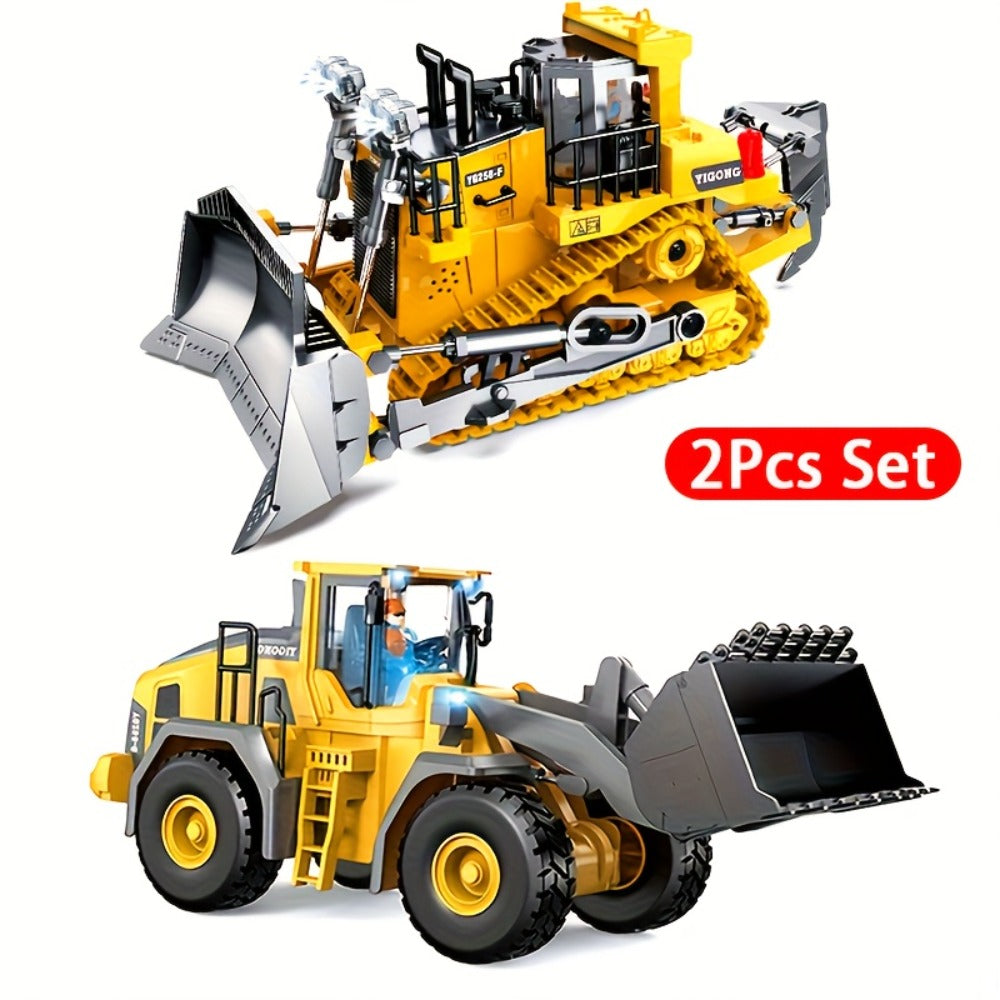RC Excavator Toy 1:18 Scale 2.4GHz Remote Control with Metal Scoop 680-Degree Rotation Lights & Sound