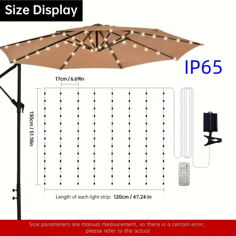 Solar Patio Umbrella Light 104 LED, 8 Modes Remote Control Outdoor Market Umbrella Lamp, Solar Powered White Light for Backyard