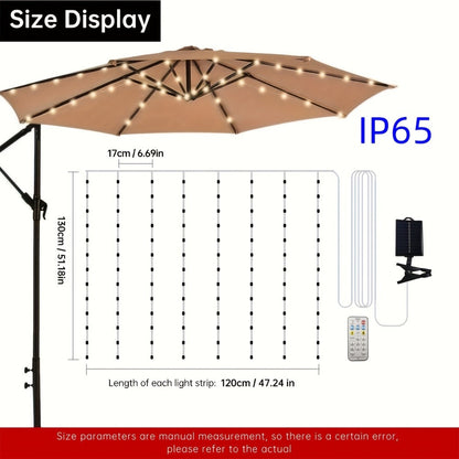Solar Patio Umbrella Light 104 LED, 8 Modes Remote Control Outdoor Market Umbrella Lamp, Solar Powered White Light for Backyard