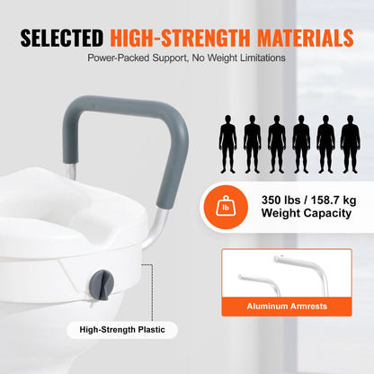 Raised Toilet Seat with Arms for Seniors & Elderly - 5 Inch Elevated Toilet Seat, Twist Lock, Adjustable Armrests with Padding