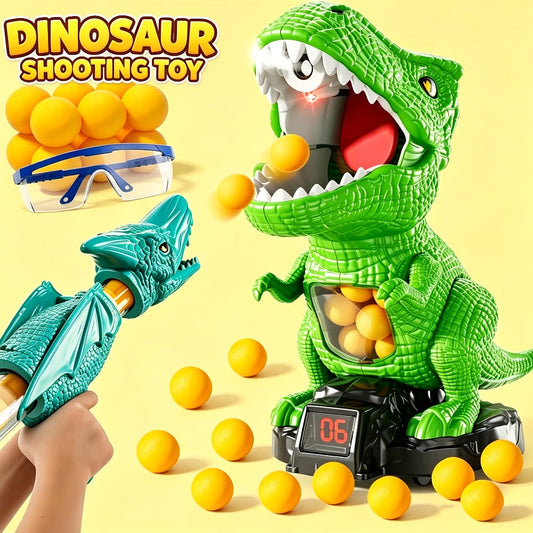 Dinosaur Shooting Game Toy with Sound Light & Spray, Movable Dino Target Launcher Set with Foam Bullets & Goggles for Boys Kids Ages 3+