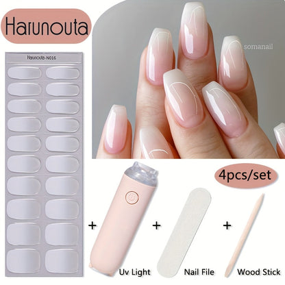 Semi Cured Gel Nail Strips Kit with Handheld LED Nail Lamp, 20 Real Gel Nail Stickers Wraps for DIY Nail Art