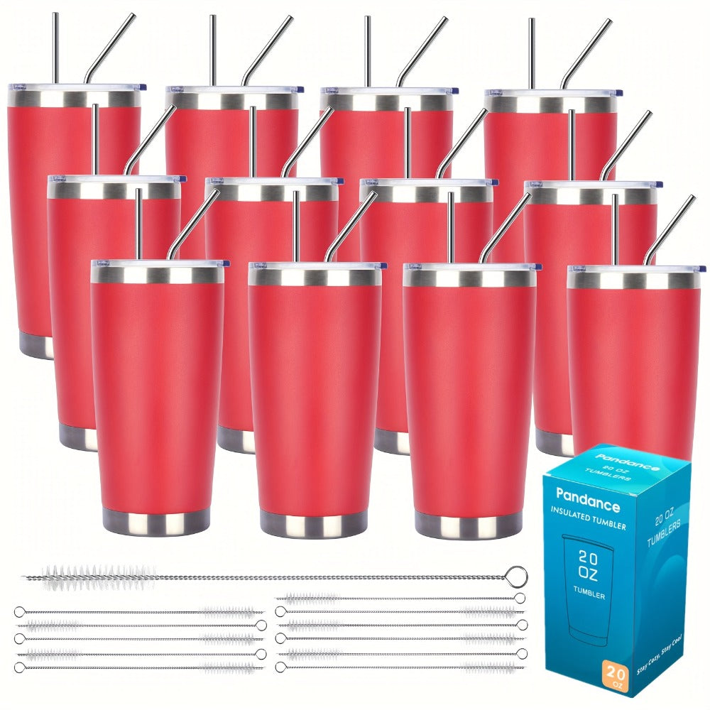 Stainless Steel Insulated Tumblers with Lid and Straw Bulk 20oz 304 Double Wall Vacuum Travel Mug for Hot Iced Coffee Drinks Water Cup Set