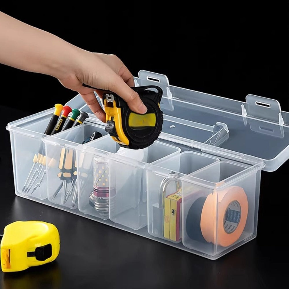 14-Piece Clear Parts Storage Organizer Set with Two Large Handled Boxes and 12 Small Divider Boxes