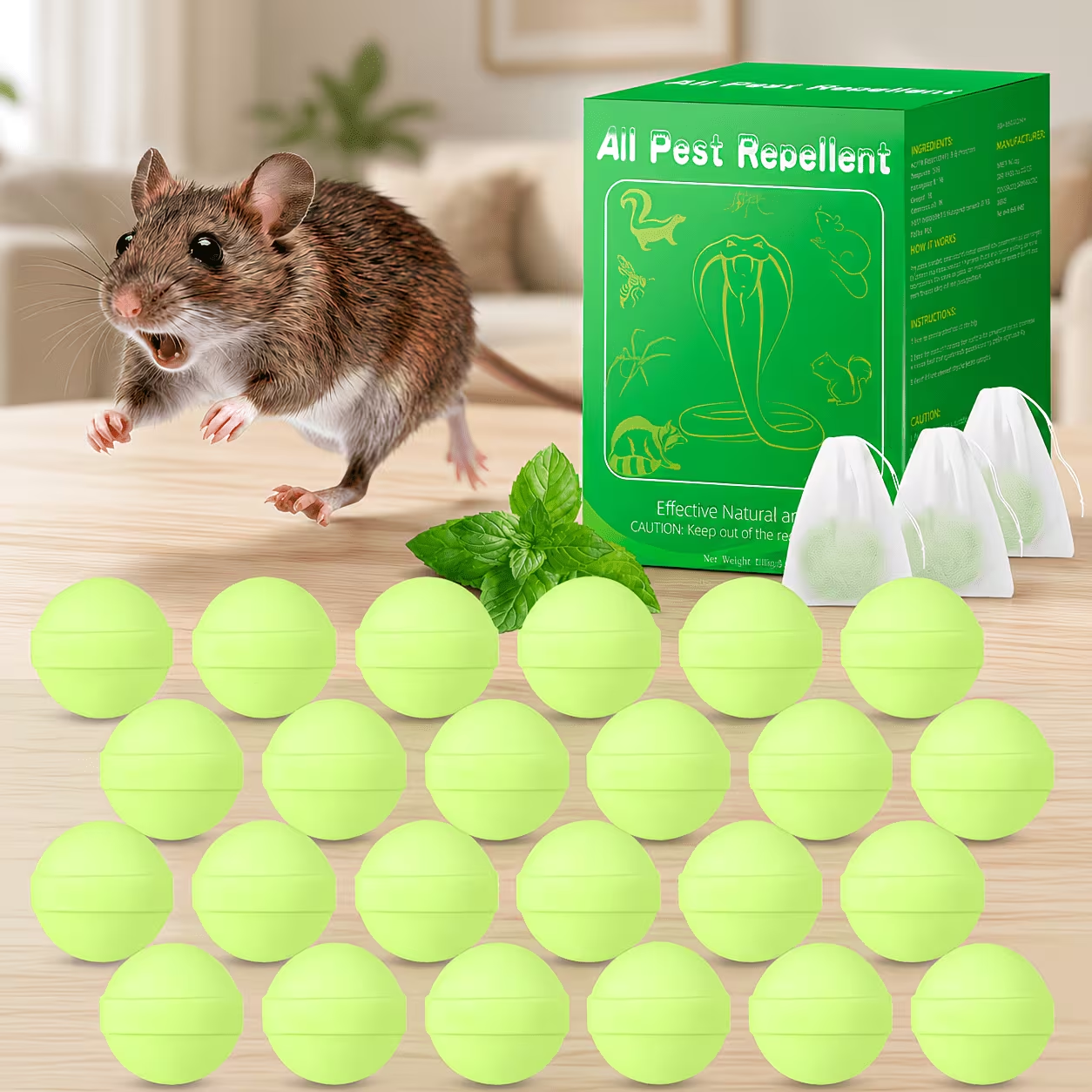 Peppermint Rodent Balls, Natural Mice Indoor Outdoor, Mouse Spider Ant Roach, Pest Control Balls for Home Garage Attic Kitchen