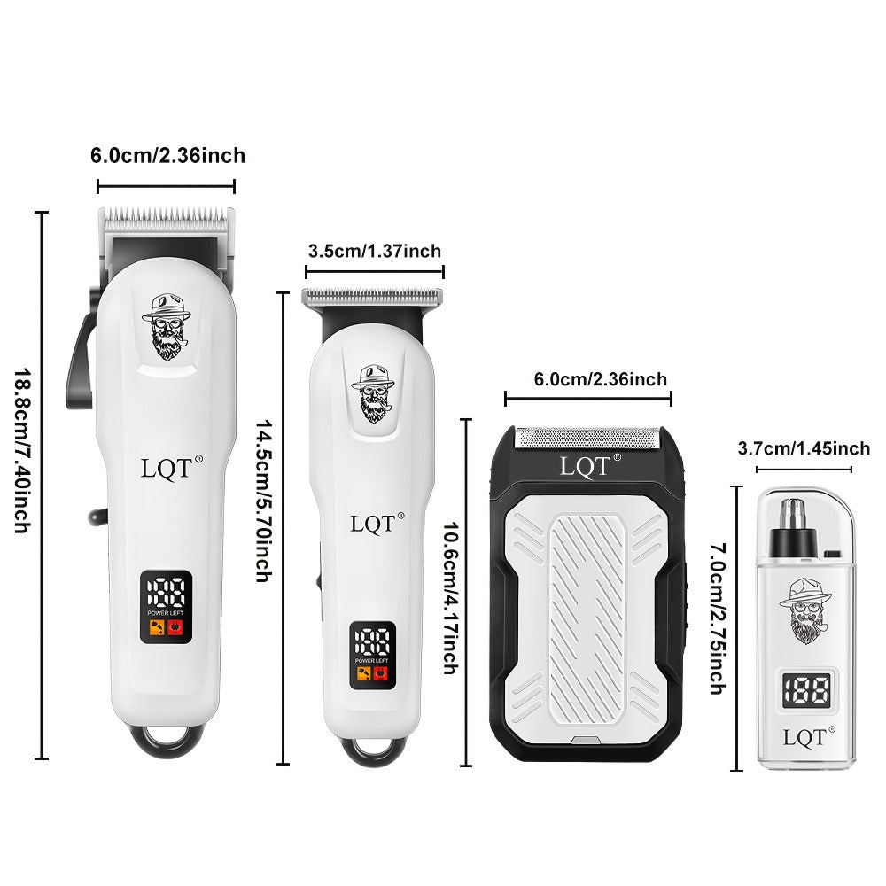 LQT White Hair Clipper Set with Digital Displays, USB Charging and Choice of 2-, 3- or 4-Piece Kits