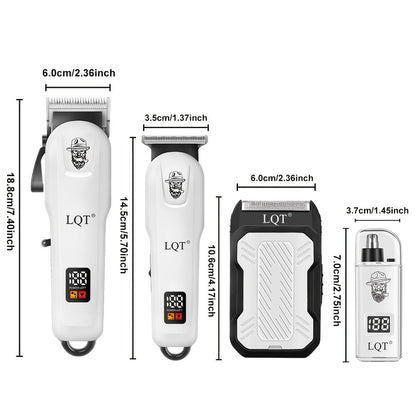 LQT White Hair Clipper Set with Digital Displays, USB Charging and Choice of 2-, 3- or 4-Piece Kits