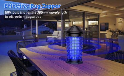 Hanging Electric Insect Zapper with 4000V Grid, 365 nm 18W UV Bulb, 6-Foot Cord and Cleaning Tools