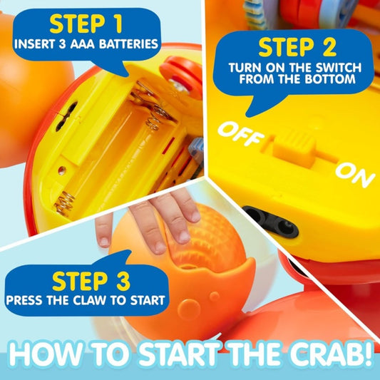 Musical Crawling Crab Toy with Light-Up Buttons, Moving Claws and Obstacle-Avoiding Motion