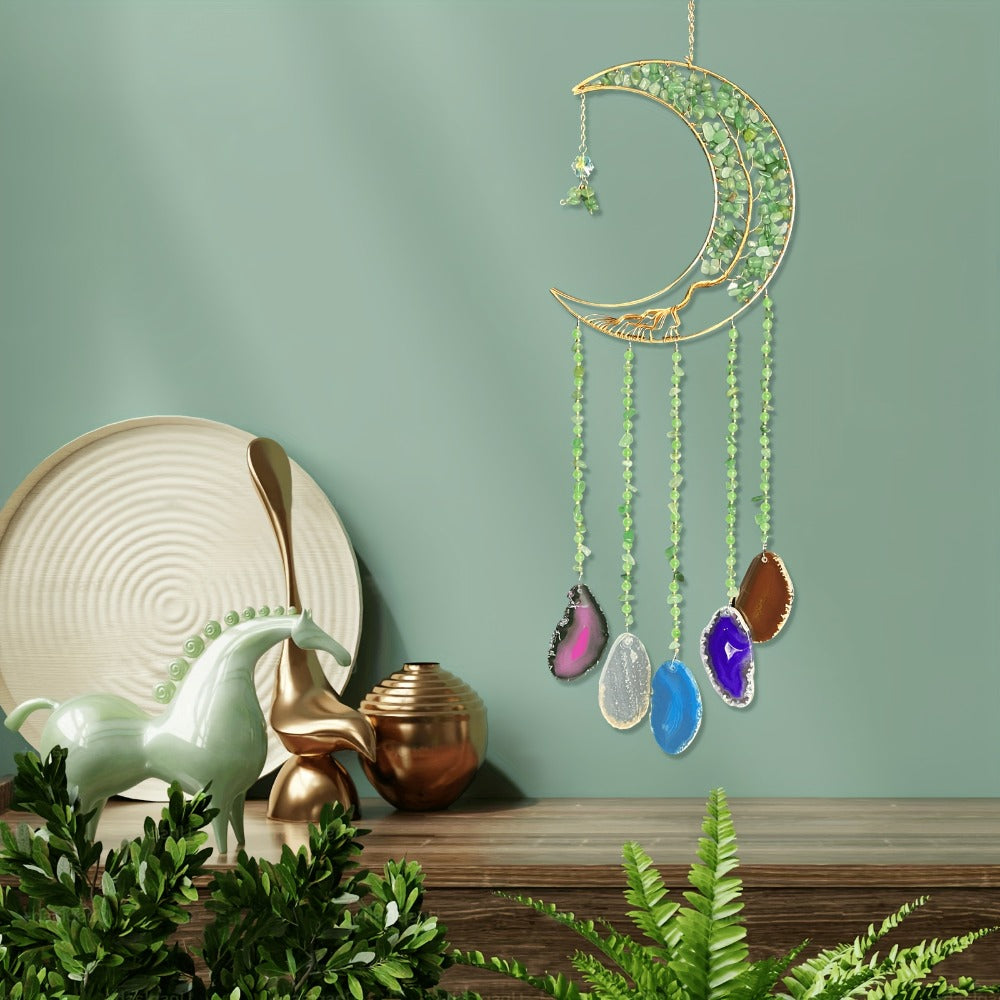 Moon Agate Tree Hanging Ornament Handmade Boho Suncatcher Wall Decor - Crystal Window Sun for Entryways, Bedrooms and Living Spaces