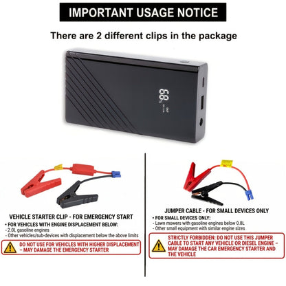 12V Jump Starter with F07, F13, F19 or F03 Black Model Options, Digital Display, LED Light and USB Connections