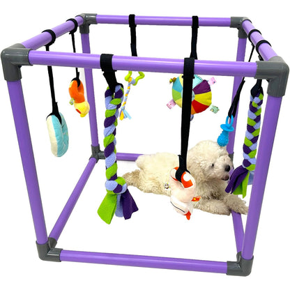 Puppy Gym Jungle Playground with Hammock – 8 Hanging Interactive Toys to Keep Puppies Busy & Stimulated