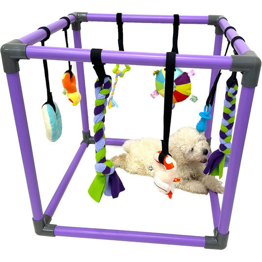 Puppy Gym Jungle Playground with Hammock – 8 Hanging Interactive Toys to Keep Puppies Busy & Stimulated