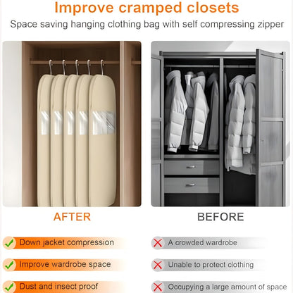 Garment Storage Organizer Bag with Compression Zipper in 35.43 or 43.31 Inch Beige Options