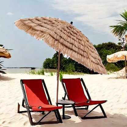 Patio Umbrella 7.5FT Thatch-Style Tiki Design with Steel Pole, Iron Frame, Push Tilt and One-Piece Option