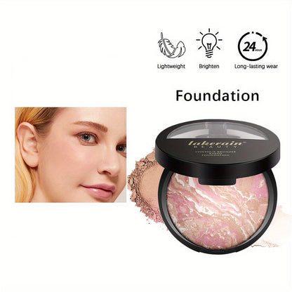 Marble Baked Contour Palette Set 2-Piece Kit with Color Correcting Foundation Powder, for Makeup, Travel and Everyday Vanity Use