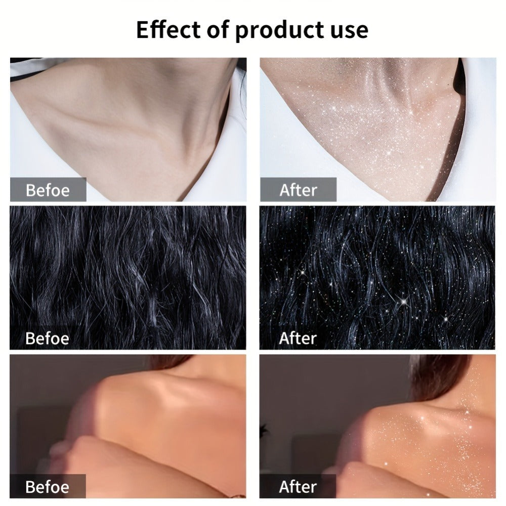 Body Shimmer Spray for Women – Star-Shaped Glitter Sparkle Mist 100ml Hydrating Formula for Body Hair & Clothes