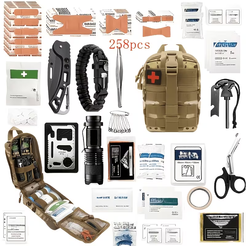 Outdoor Survival Gear Set 11/13/258-Piece – Professional Emergency Kit with Fire Starter & Compass | Multi-Tool Outdoor Equipment