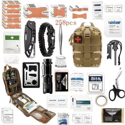 Outdoor Survival Gear Set 11/13/258-Piece – Professional Emergency Kit with Fire Starter & Compass | Multi-Tool Outdoor Equipment