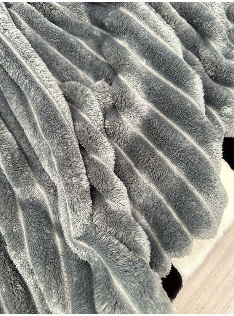 Fleece Blanket Double-Sided 3D Faux Rabbit Fur Throw – Ultra-Soft Thick 300-350g/m² for Home, Office, Travel & Camping