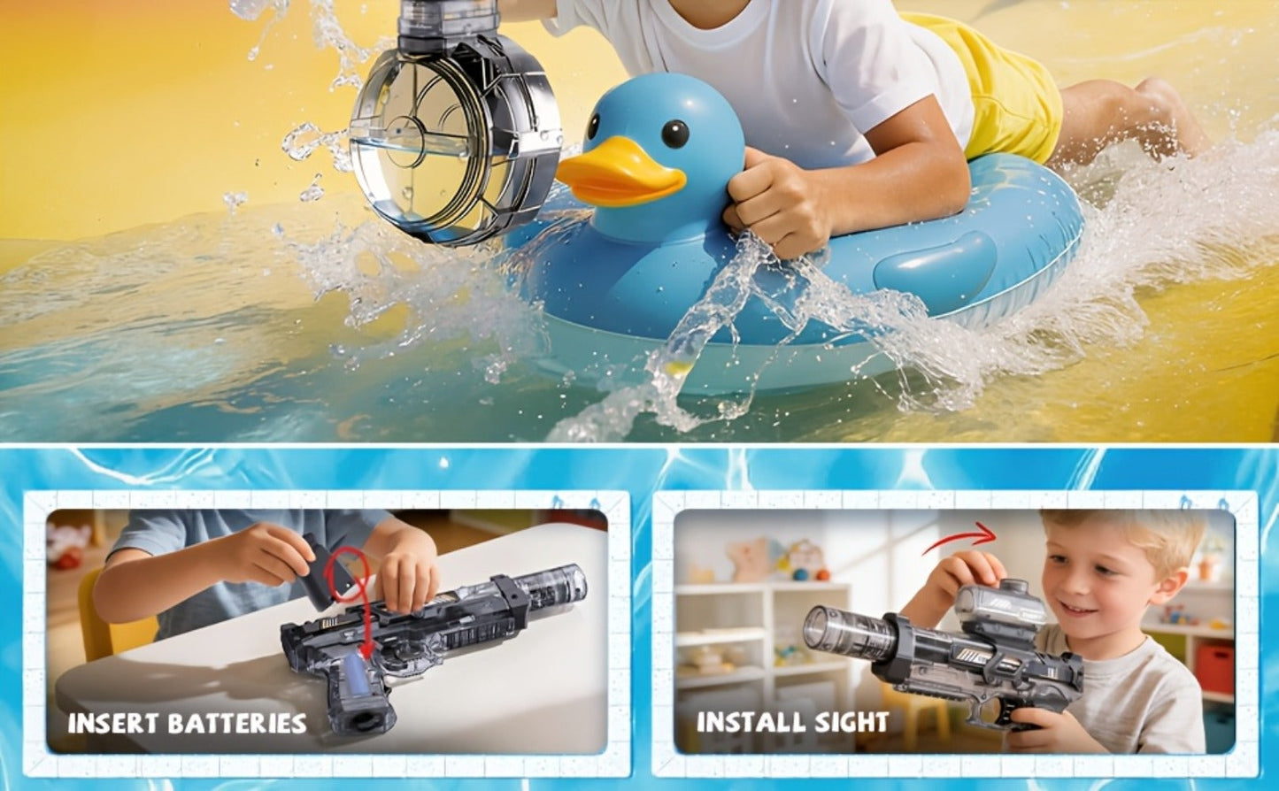 Kids Electric Water Gun with Sound Effects for Ages 3-6 – Automatic High Capacity Squirt Blaster Long Range