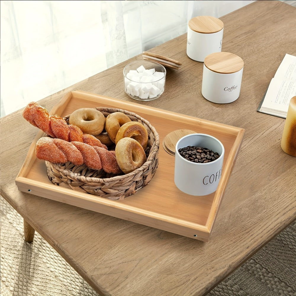 Bamboo Bed Tray Table with Foldable Legs & Handles, Breakfast Tray for Eating, Working & Snacking in Bed