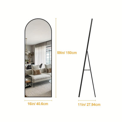 Full-Length Floor Mirror in 59 × 16 or 64 × 21 Inch Arched and Rectangular Black or Gold Frame Options