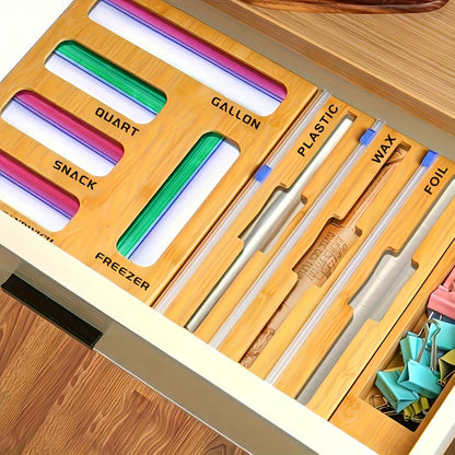Bag Organizer Box 9-in-1 Kitchen Wrap & Foil Drawer Organizer, Compatible with Gallon Quart Sandwich Snack Bags