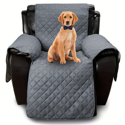 One-Piece Quilted Recliner Chair Cover with Wide Arm Wings, Back Strap and Eight Color Options